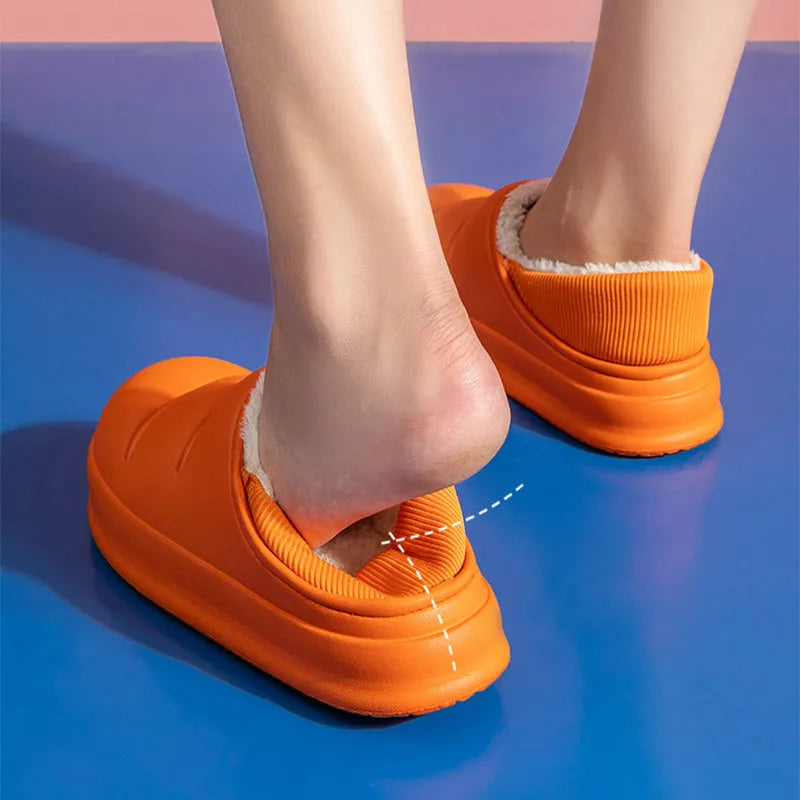 Women's waterproof winter house slippers in various colours with EVA construction and non-slip sole