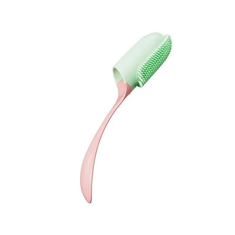 Plastic dog toothbrush for dental calculus, tartar and stain cleaning, with pink, white or yellow handle options.