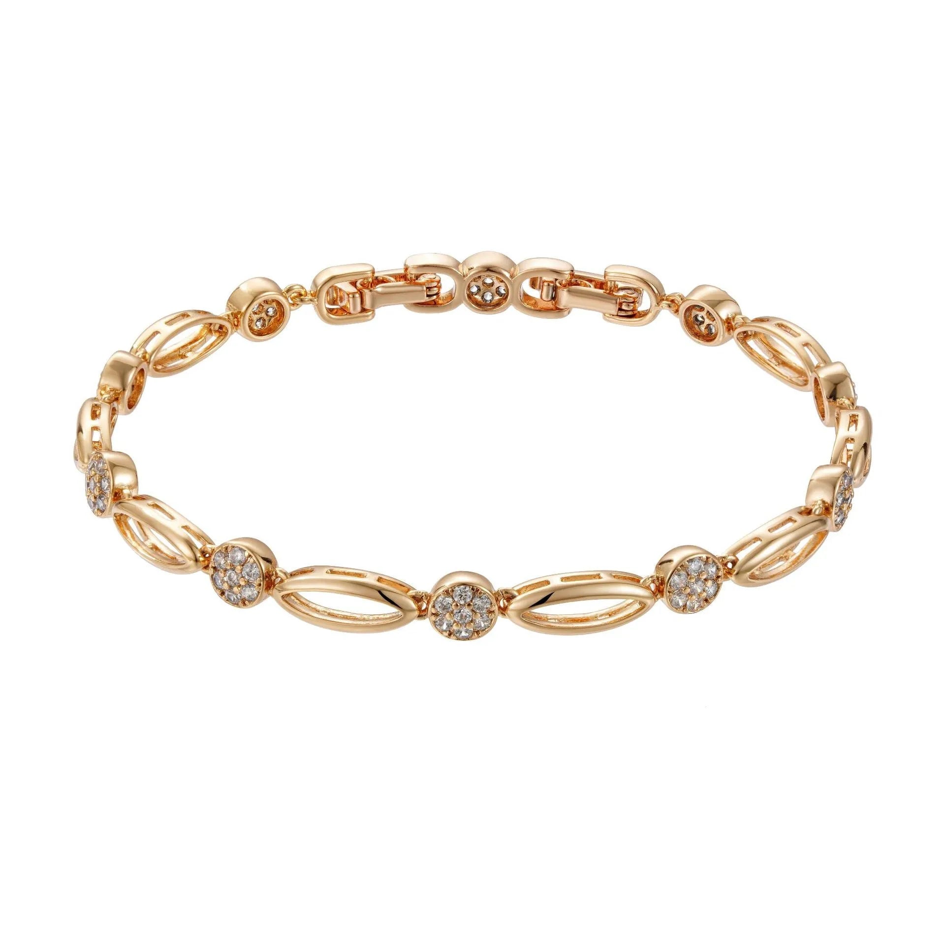 Golden copper hollow carved U-shaped women's bracelet showing openwork pattern
