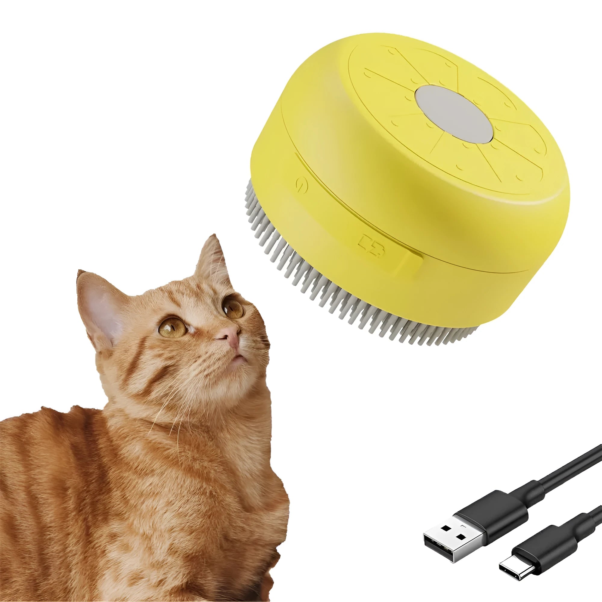 Green rechargeable steam brush for grooming cats and dogs with silicone bristles