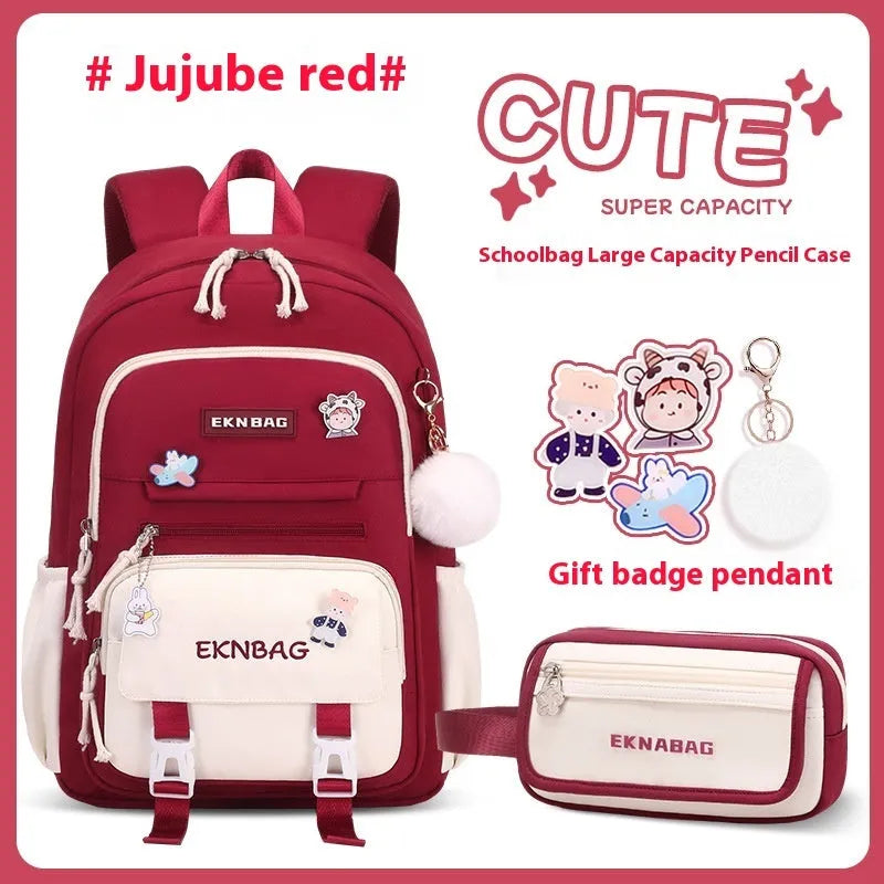 Waterproof Oxford cloth school backpack for girls with curved shoulder straps in six colour options