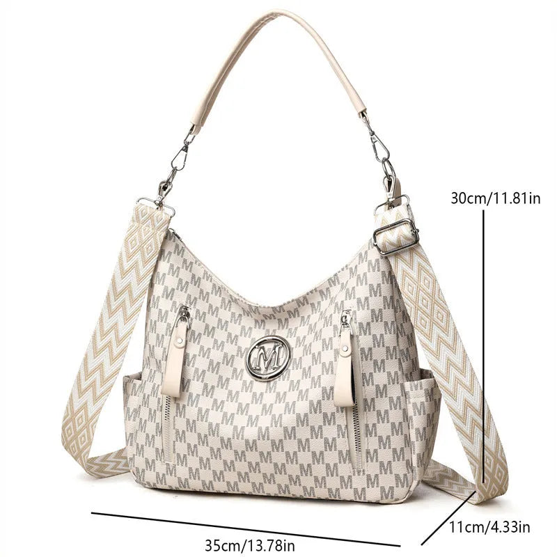 Retro printed shoulder messenger bag with sandwich pocket design and double adjustable straps
