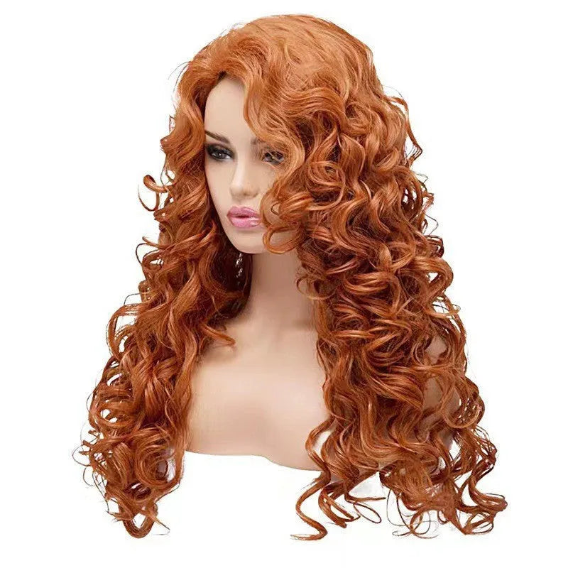 Brown long curly wavy synthetic wig for women's Halloween and cosplay costumes