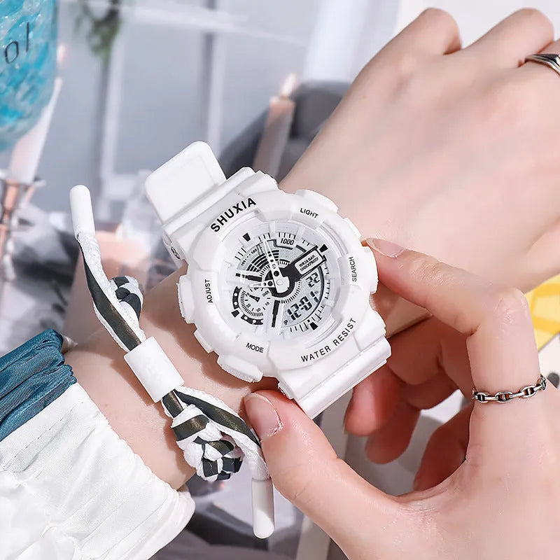 Multi function sports watch with 50mm large dial, luminous hands, rubber strap and stainless steel pin buckle