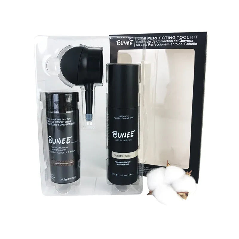 Dense hair fibre powder 275g canister with specialised nozzle and shaping spray bottle for hair thickening