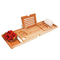 Bamboo bathtub storage rack retractable bathroom bath pallet rack with European natural finish