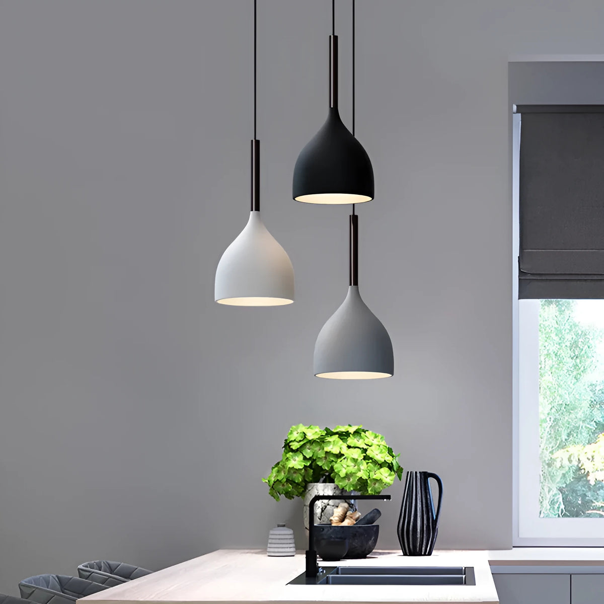 Nordic three-head pendant light in black, grey, or white for living room and dining room, 220V