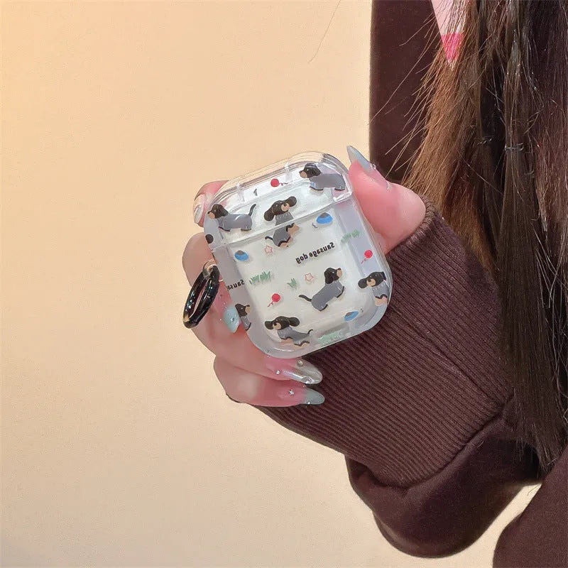 Cartoon sausage dog silicone protective cover for Apple AirPods with embossed sweater pendant design