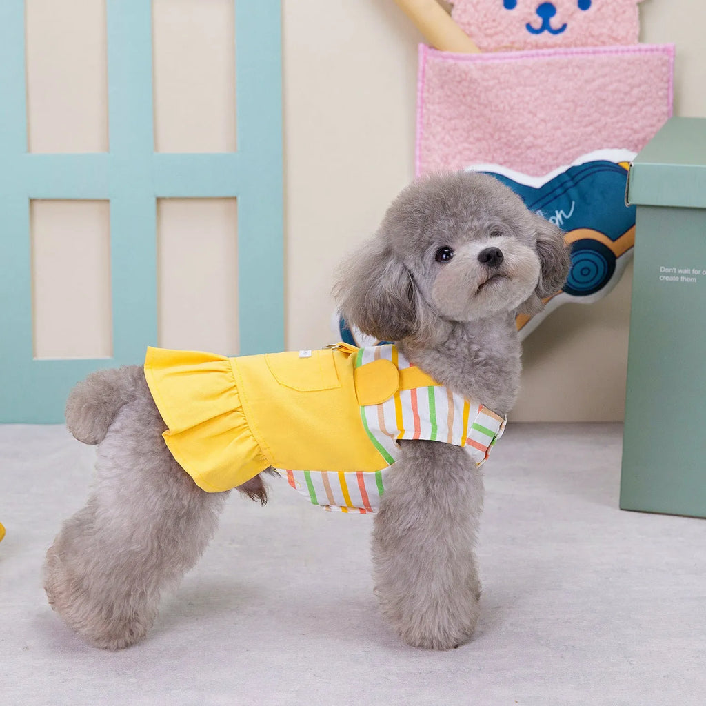 Orange and yellow striped patchwork cotton dog skirt for pets in casual style