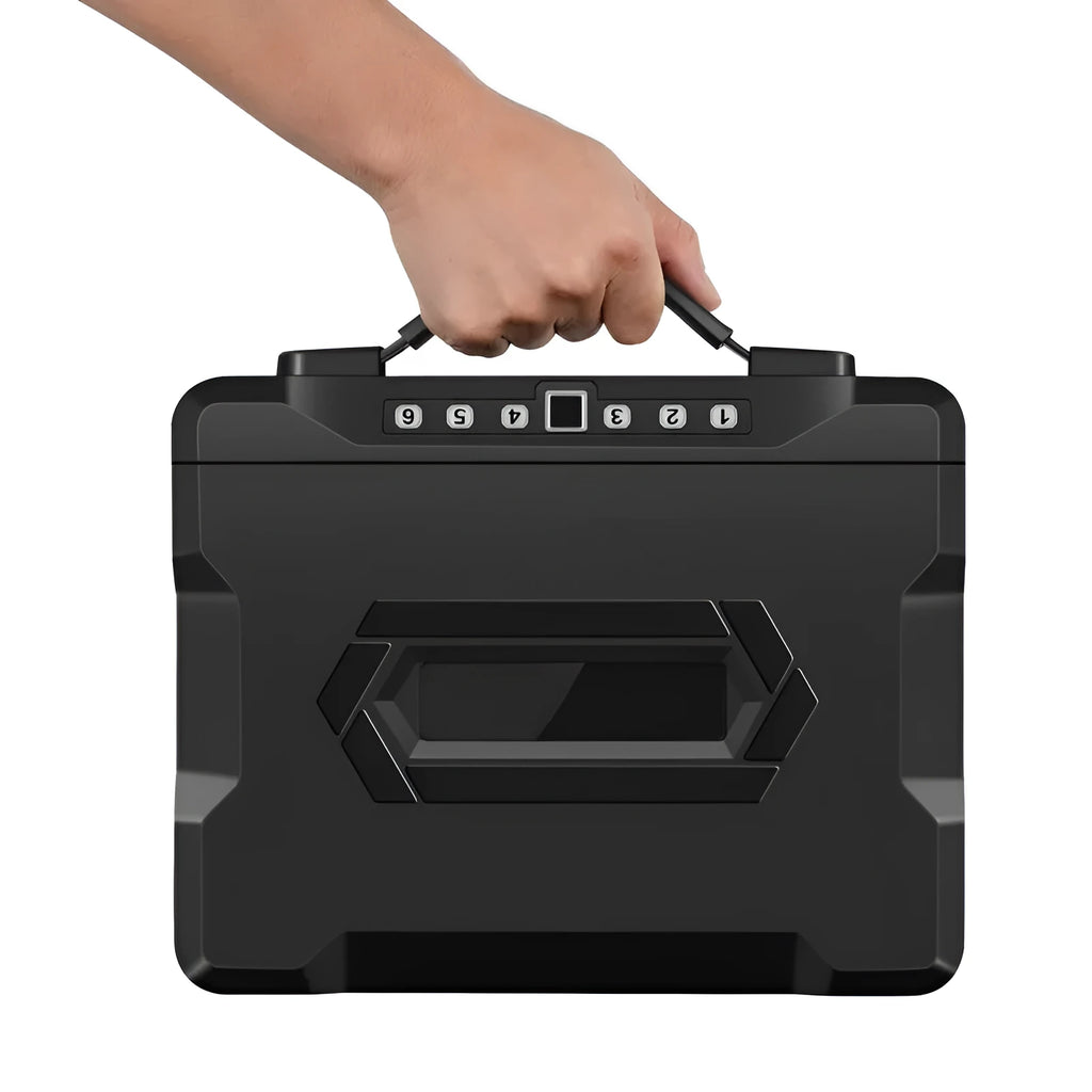 Portable L12 mechanical combination safe box in heavy-duty steel.