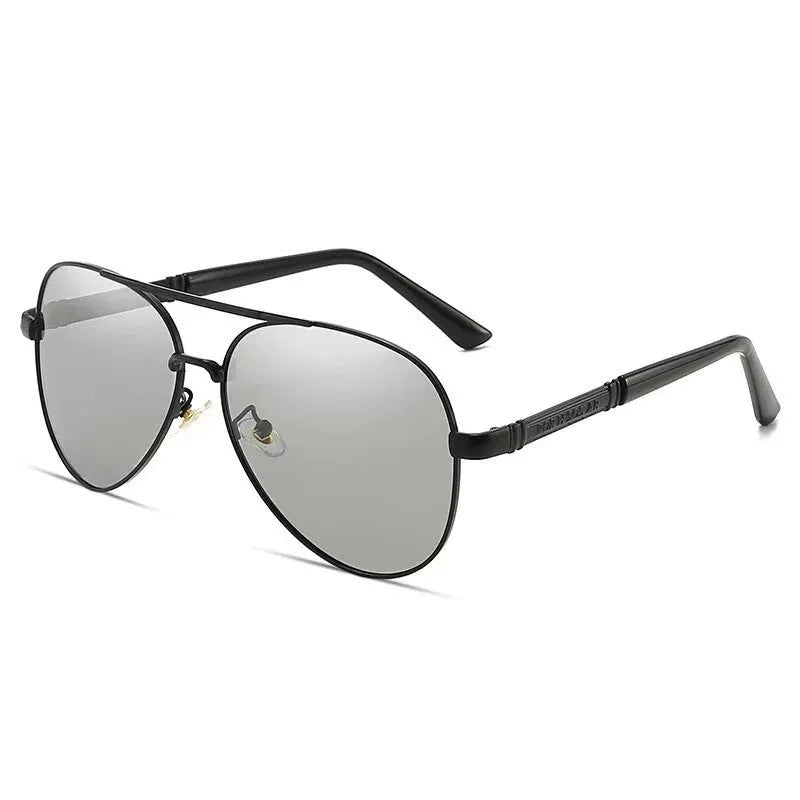Men's polarised sunglasses with a metal frame, available in gold, black, and silver colour options.