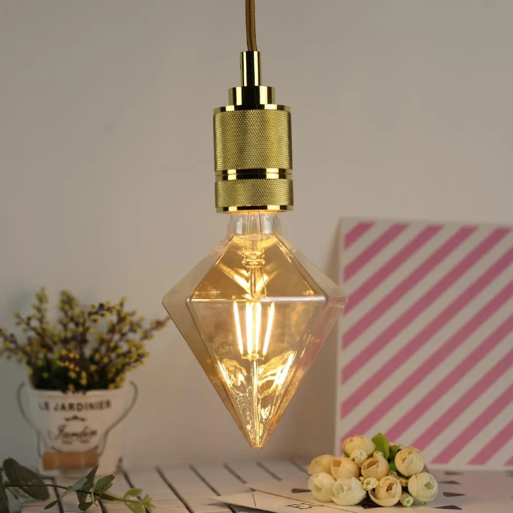 Retro shaped glass bulb 220V 4W 360lm 110x160mm in gold finish with pointed diamond shape
