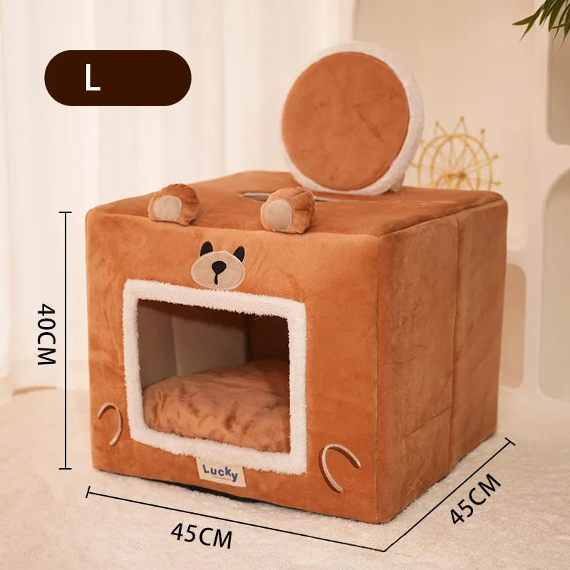 Grey and beige self-warming fleece cat bed with cave shape and removable cover, suitable for small dogs and cats up to 12.5 kg