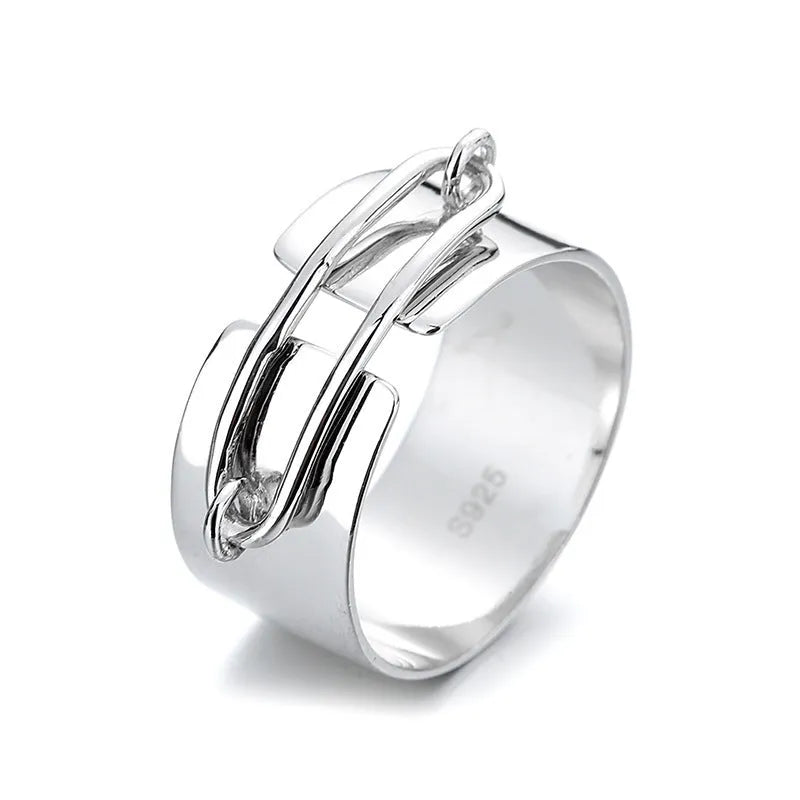 S925 sterling silver cold style irregular geometric ring with adjustable opening, yellow gold finish, round element