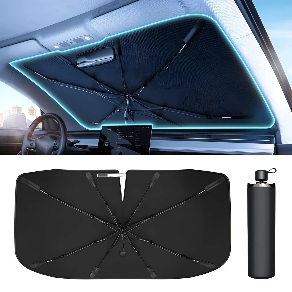 Silver medium windshield sun shade umbrella with spring structure edge for car interior protection