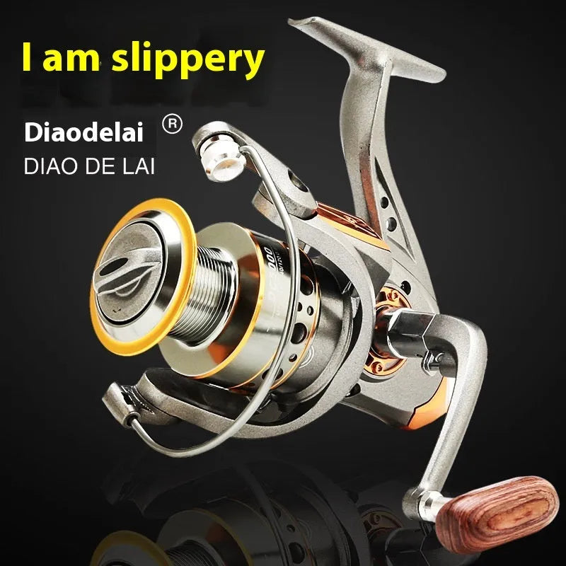 DC all-metal spool fishing wheel reel in grey gold finish with metal body