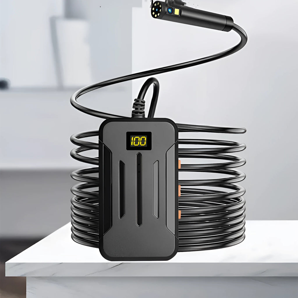 F300 wireless dual-lens endoscope with 5.5mm and 8mm waterproof probes, magnet, and hook accessories