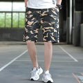 Loose fit men's casual trousers in camouflage colour with a Korean style and thin fifth pants design.
