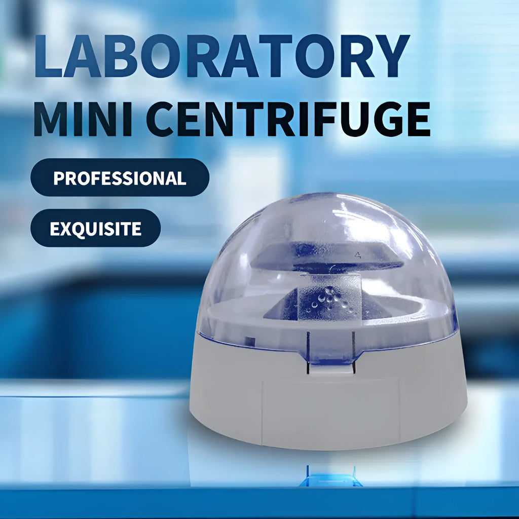 Mini laboratory centrifuge with compact 157×170×120 mm dimensions and 7000 rpm maximum speed