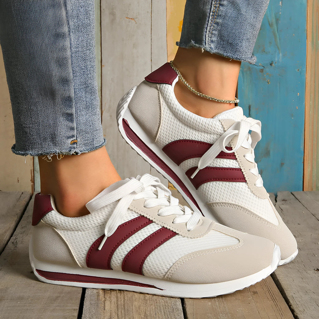 Women's wine red Cortez Retro sneakers with cross strap design and mesh lining