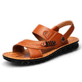Men's first layer cowhide open-toe sandals with rubber sole, available in black colour option