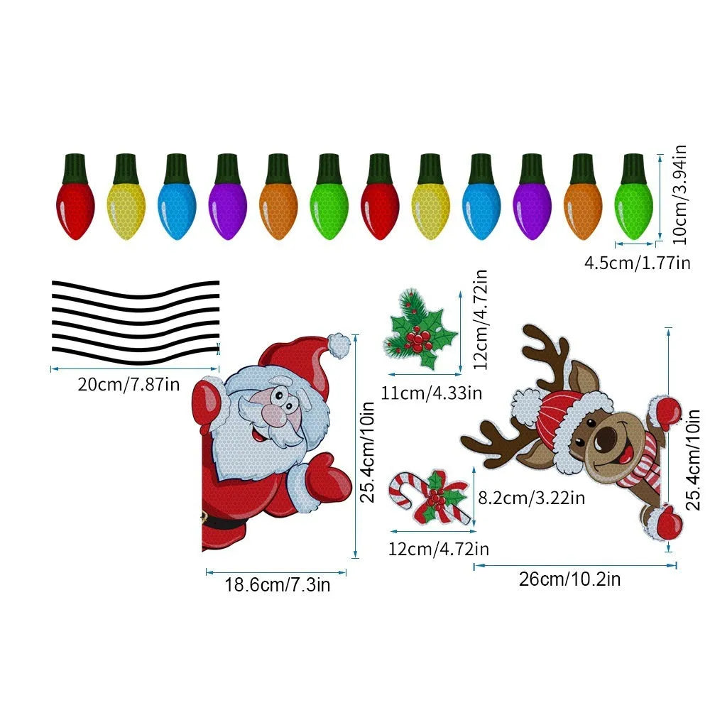 Medium Christmas elk reflective magnetic sticker with cartoon design for window decoration