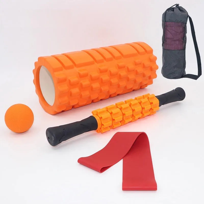 33cm black foam roller massage stick with six rotating EVA gear pieces
