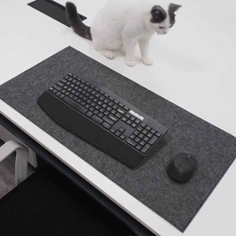 Black gray wool felt desk pad 80cm x 40cm non-slip for keyboard and mouse