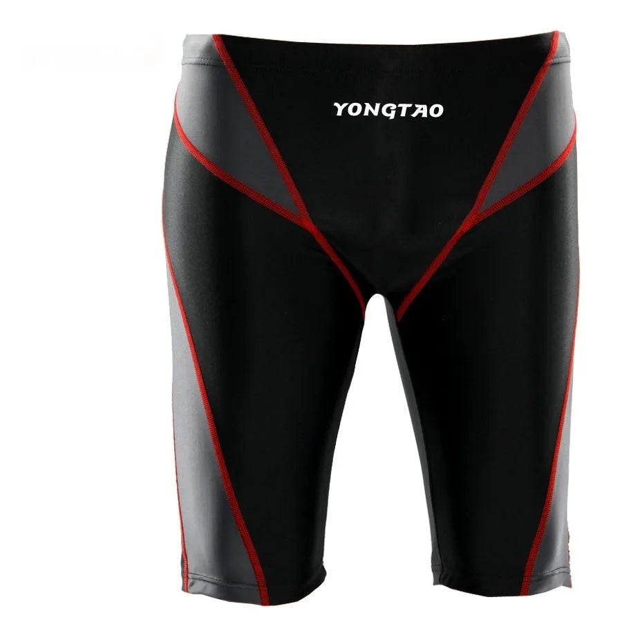Knee-length men's swimming trunks with printed pattern in nylon fabric
