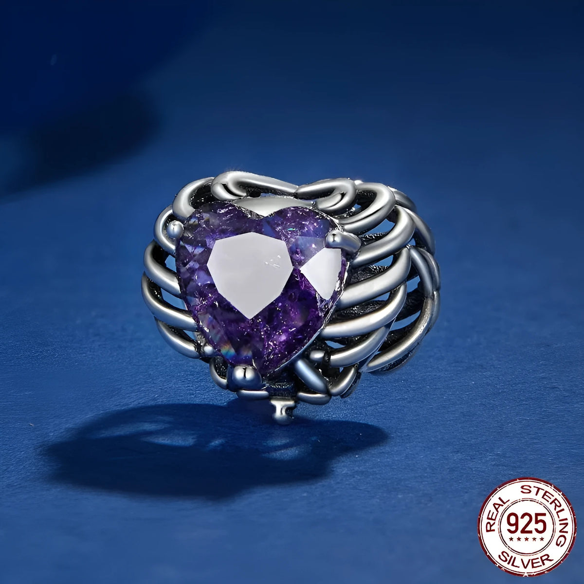 925 silver skull heart bead with inlay, 12mm height 13mm width, 4.5mm aperture, colour BSC910