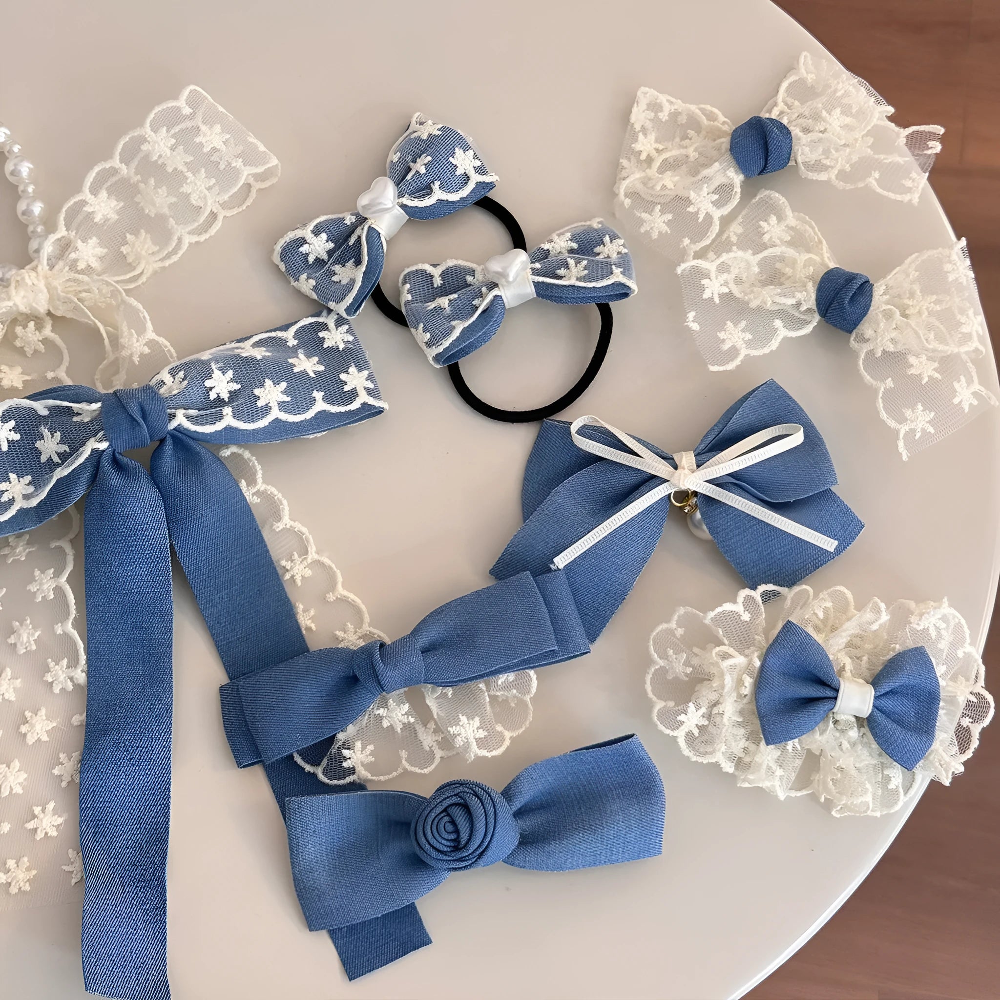 Cloth hairpin barrette with pastoral lace and bow designs for women