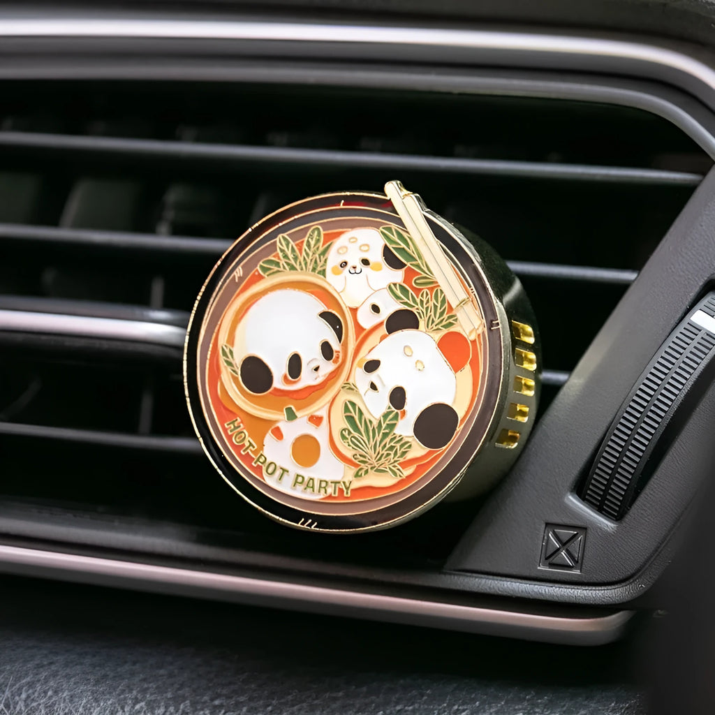 Panda hot pot design car fragrance decoration with diatomaceous earth scent tablets