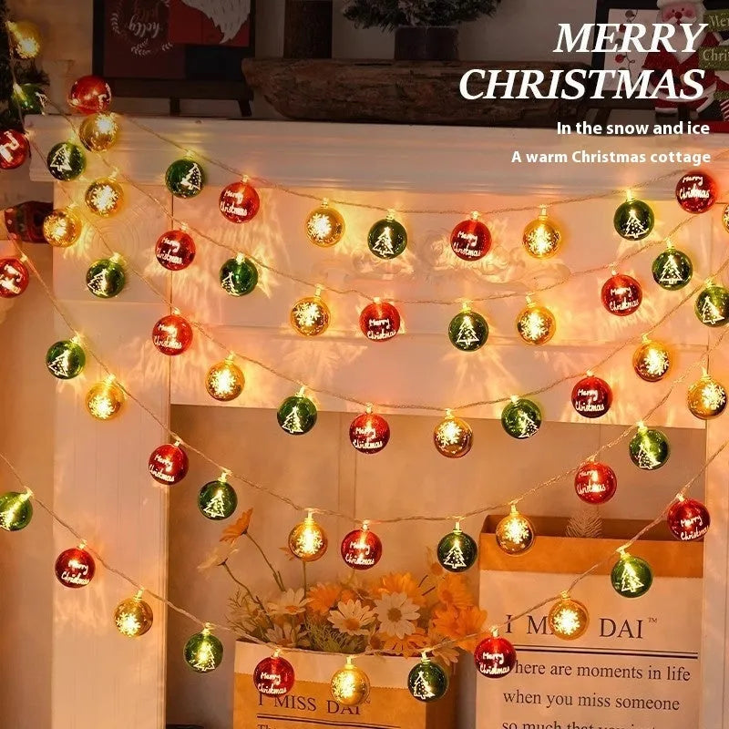 Gold electroplated ball fairy lights string with coloured pendants for Christmas tree decoration