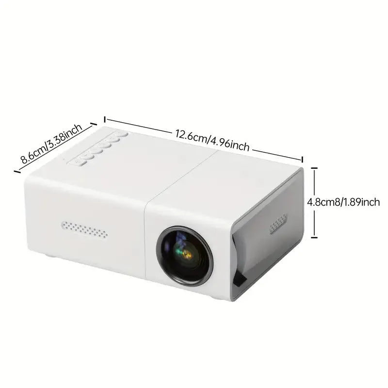 M100 portable mini LED projector in black or white showing 100-inch projection capability
