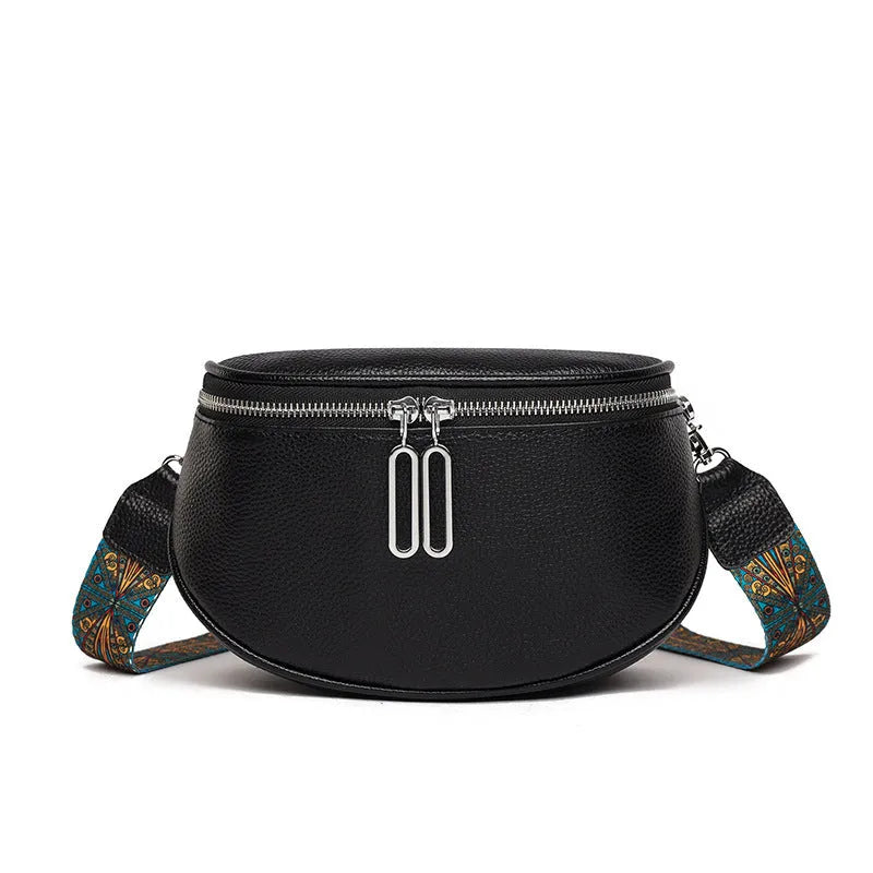 Women's saddle-shaped cattlehide leather messenger bag in crossbody style with single strap