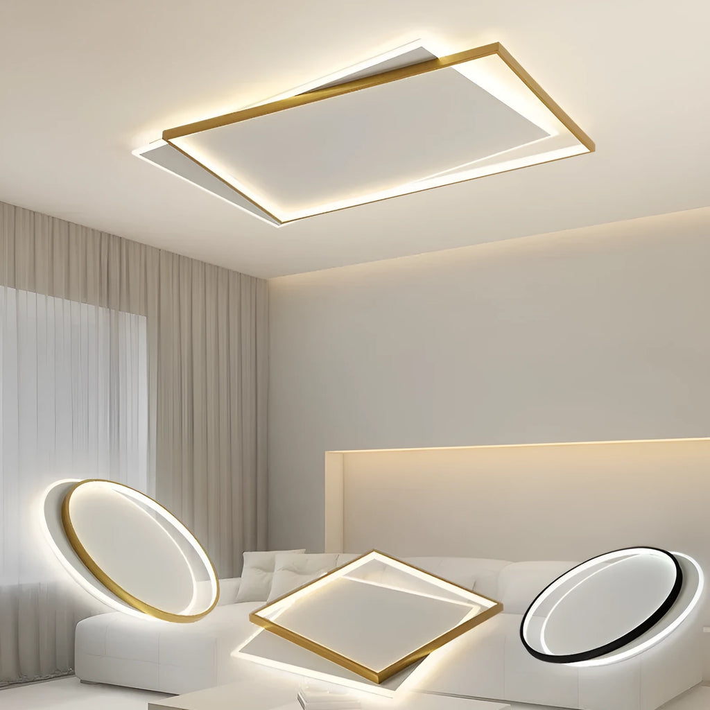 Simple modern round LED ceiling light with dimming, available in White and Black or White Gold finish
