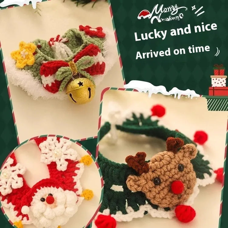 Christmas pet scarf with wool material and festive pattern for cat or dog winter wear