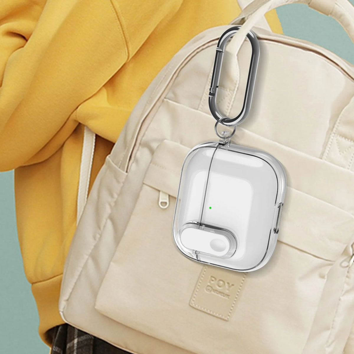 Transparent TPU earphone case for Apple AirPods 4, shown in transparent, grey and pink