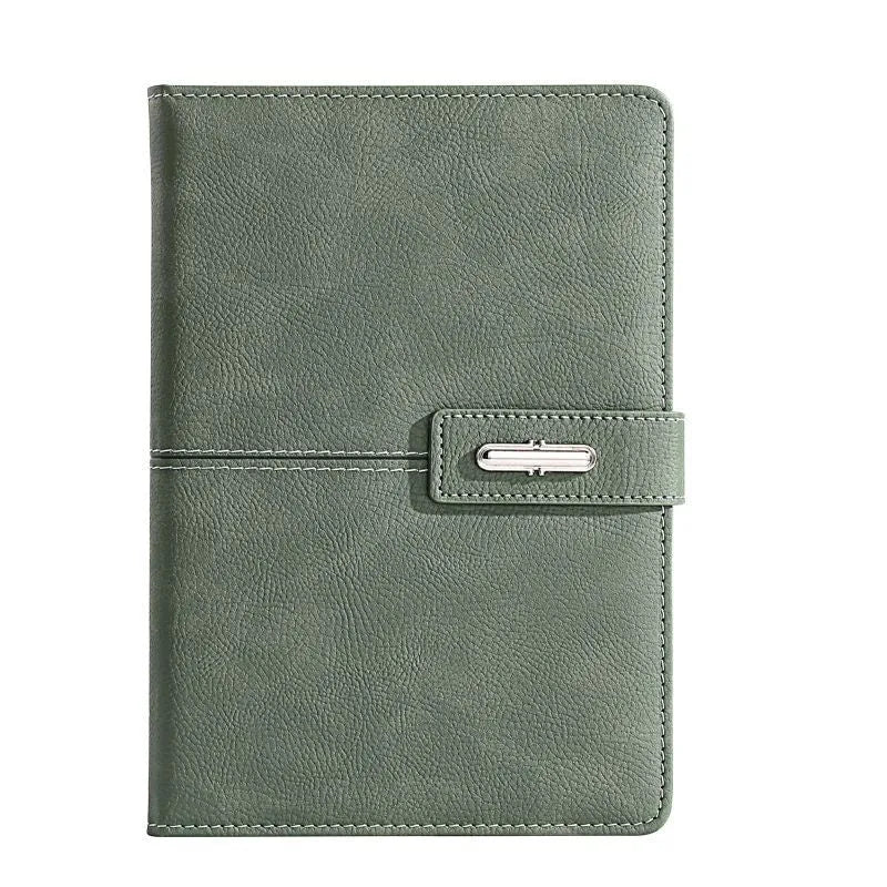 A5 notebook with imitation leather cover in a selection of colours including red, black, green, blue, and orange.
