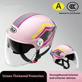Motorcycle half helmet in various colours with a double mirror visor, shown on a neutral background.