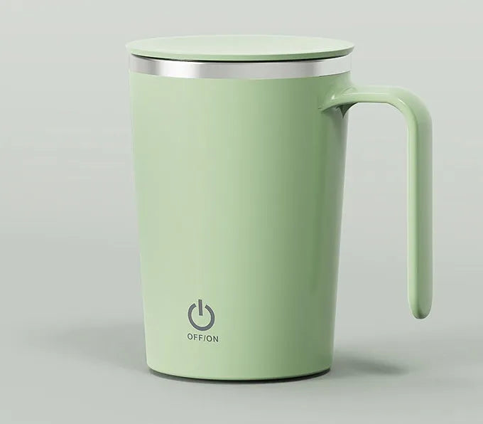 White automatic electric stirring mug with magnetic base and USB charging cable