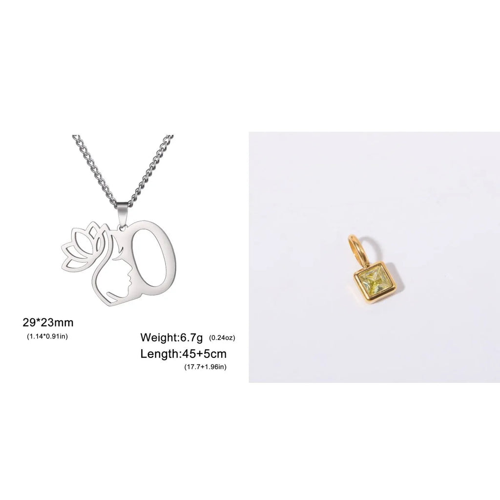 Women's stainless steel necklace with cross chain and a single letter pendant in gold or silver tone.