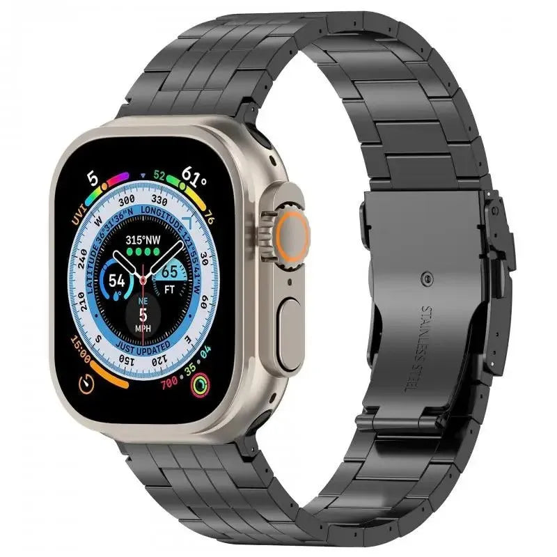 Titanium five-bead watch strap with safety catch in black, silver or titanium colour, 38mm to 49mm