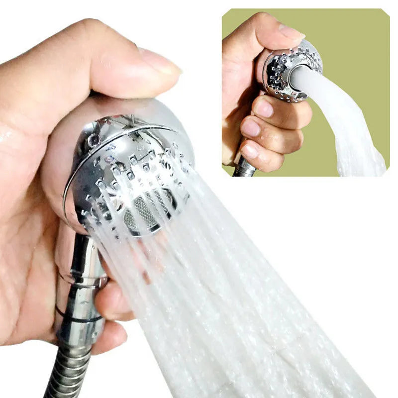 Silver handheld shower head for gentle pet and baby bathing with non-pressurized water flow
