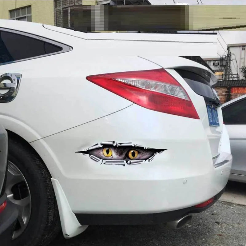 3D tiger eye and eagle eye car bumper sticker on vehicle door measuring 35cm by 10cm