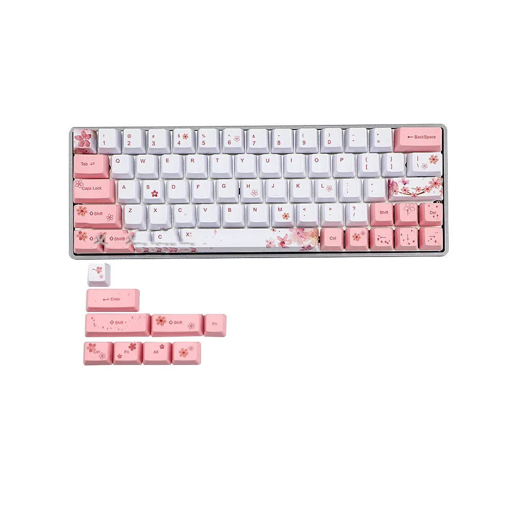 Pink Sakura keycap with OEM height and five-sided sublimation for 61, 64, 72, and 122 key keyboards.