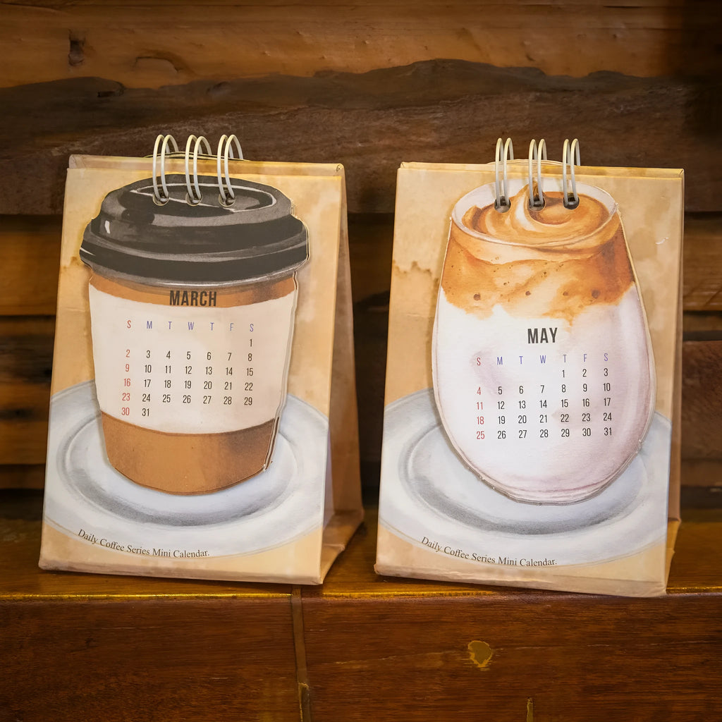 2025 mini desk calendar showing Coffee Time design with simple modern styling