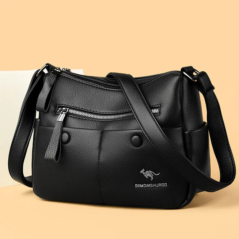 Soft leather PU crossbody bag in horizontal square shape with multiple compartments