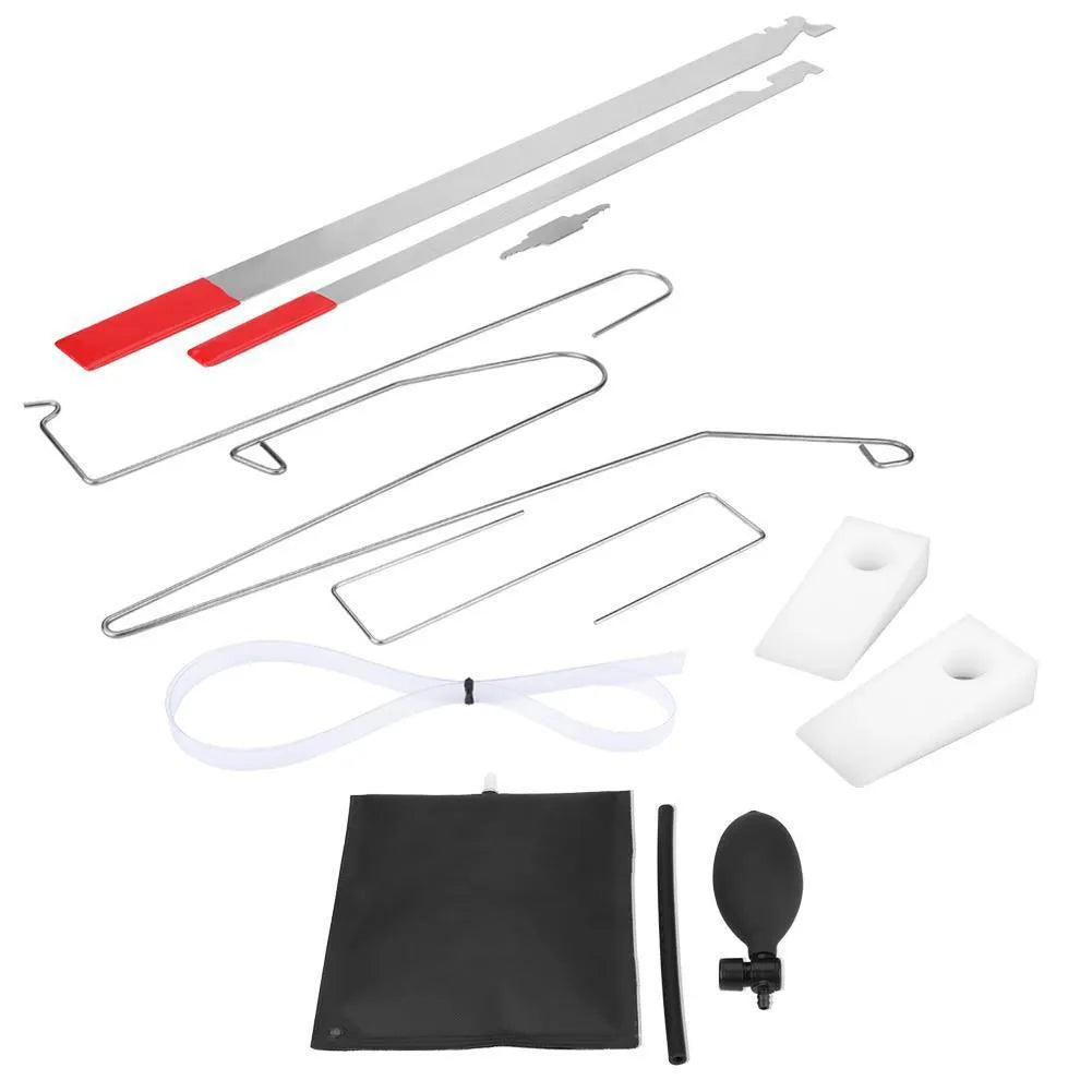 9-piece automotive maintenance tool set with air pump wedge for car lockout emergencies
