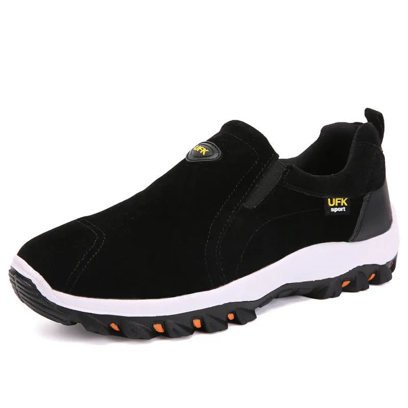 Frosted men's canvas mountaineering shoes with TPR sole and flat heel in black ZUODI label